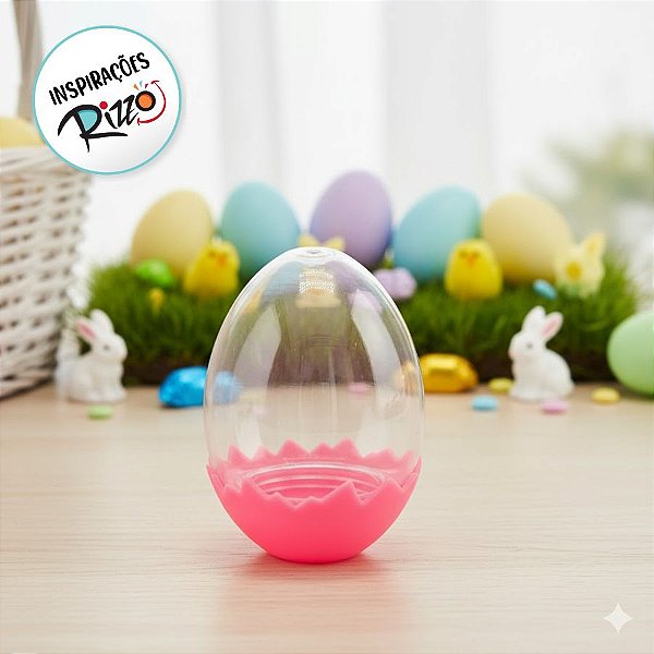 Ovo Transparente Casquinha - Base Rosa - 7cm - 10 unidades - Rizzo
