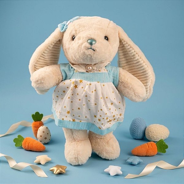 Coelha de Pelúcia com Vestido Estrelado - 33cm - 1 unidade - Rizzo