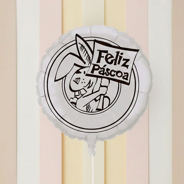 Balão de Festa Metalizado 20" 50cm  - Feliz Páscoa Branco e Marrom  - 1 unidade - Rizzo