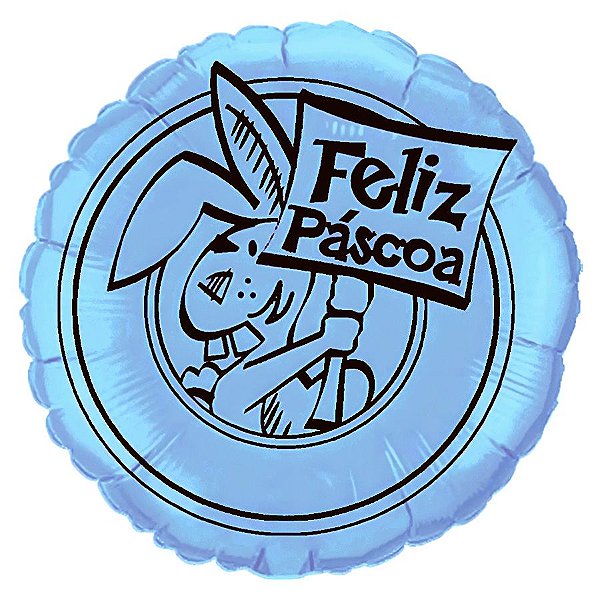 Balão de Festa Metalizado 20'' 50cm  - Feliz Páscoa Azul Bebê e Marrom  - 1 unidade - Rizzo