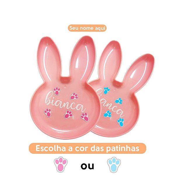 Bandeja Coelho Personalizado com Nome - Rosa - 1 unidade - Rizzo