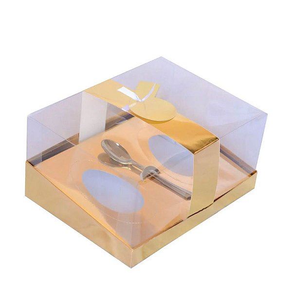 Caixa para 2 Meio Ovos Regulavel com Colher - 22x17x11cm - Ouro Metálico - 1 unidade - Rizzo