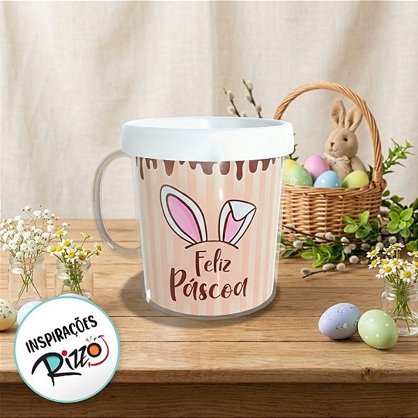 Caneca Acrílica Rosqueável Personalizada - Feliz Páscoa - Branco - 1 unidade - Rizzo