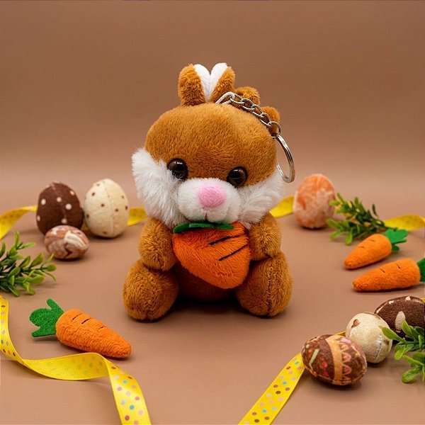 Chaveiro Coelho de Pelúcia Marrom - 13cm - 1 unidade - Rizzo