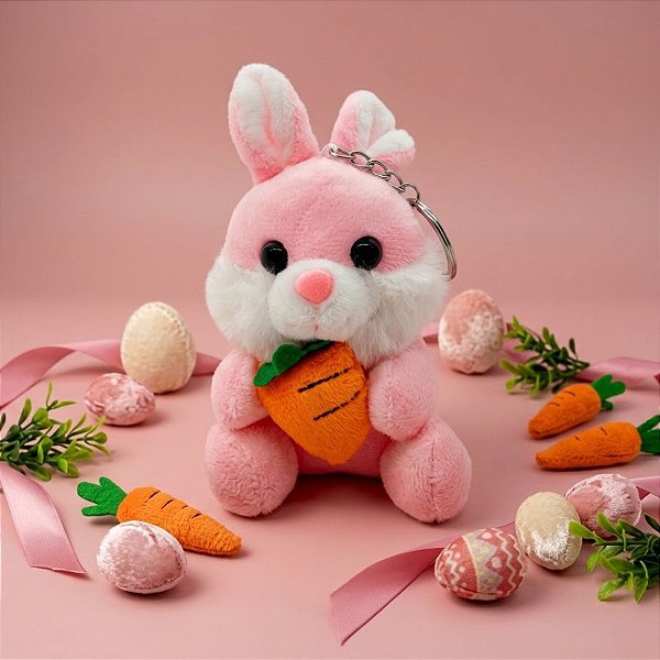 Chaveiro Coelho de Pelúcia Rosa - 13cm - 1 unidade - Rizzo