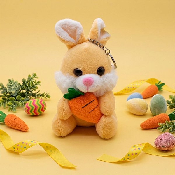 Chaveiro Coelho de Pelúcia Amarelo - 13cm - 1 unidade - Rizzo