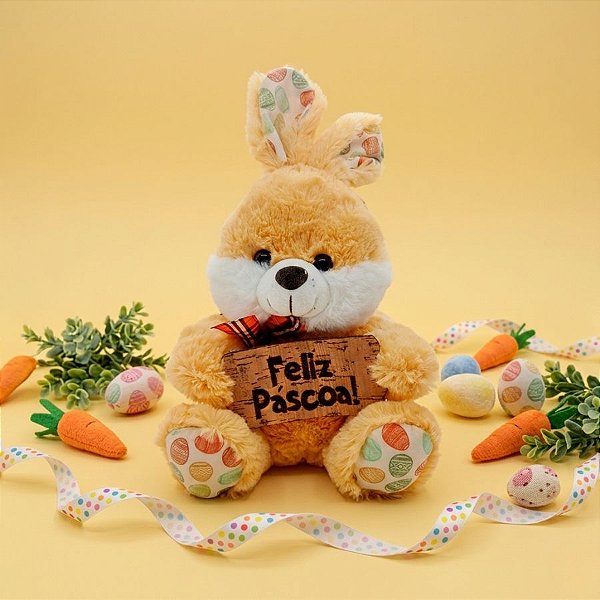 Coelho de Pelúcia Amarelo - 20cm - 1 unidade - Rizzo