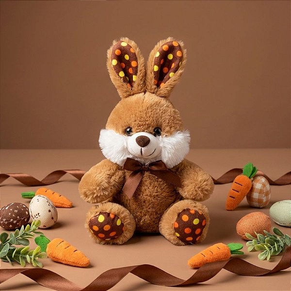 Coelho de Pelúcia Marrom - 21cm - 1 unidade - Rizzo