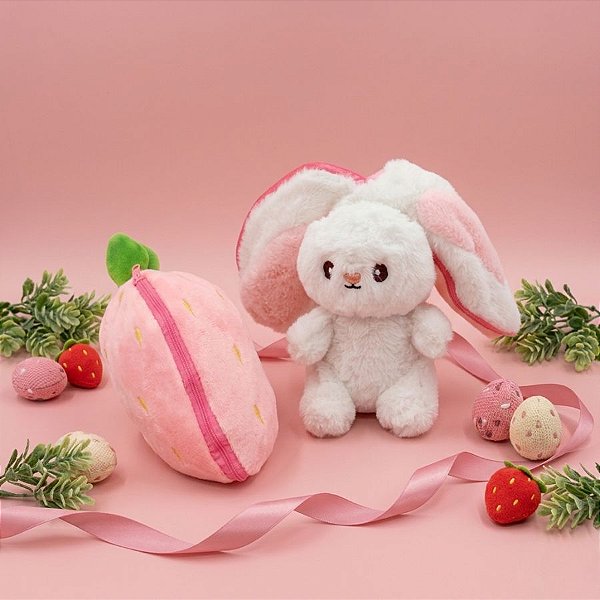 Coelho Morango de Pelúcia Rosa - 24cm  - 1 unidade - Rizzo