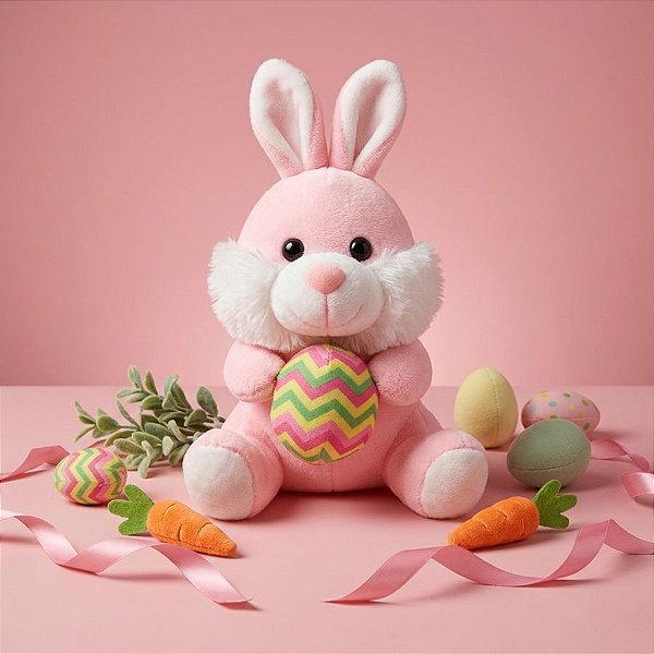 Coelho de Pelúcia Rosa - 15cm - 1 unidade - Rizzo