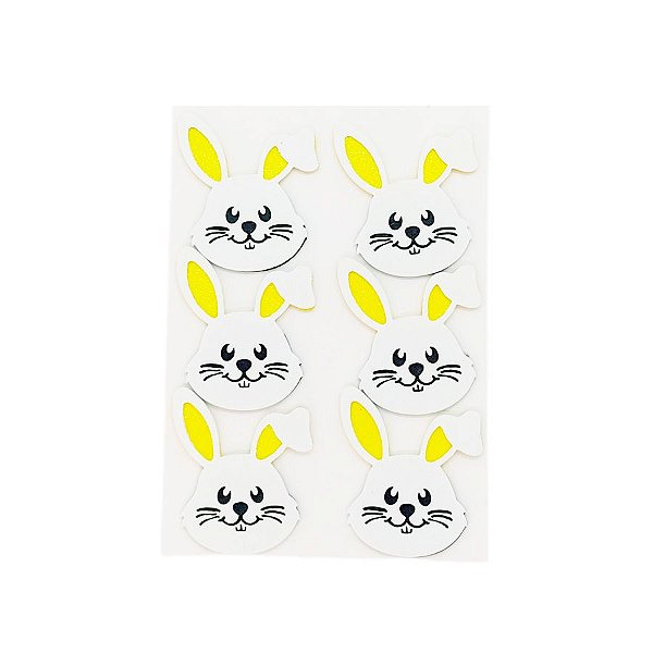 Aplique Decorativo - Coelhos Branco e Amarelo - 6cm - 6 unidades - Rizzo