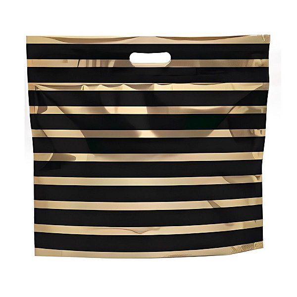 Sacola Metalizada com Zip - 46x43x5cm - Listrado Preto/Dourado - 1 unidade - Cromus - Rizzo