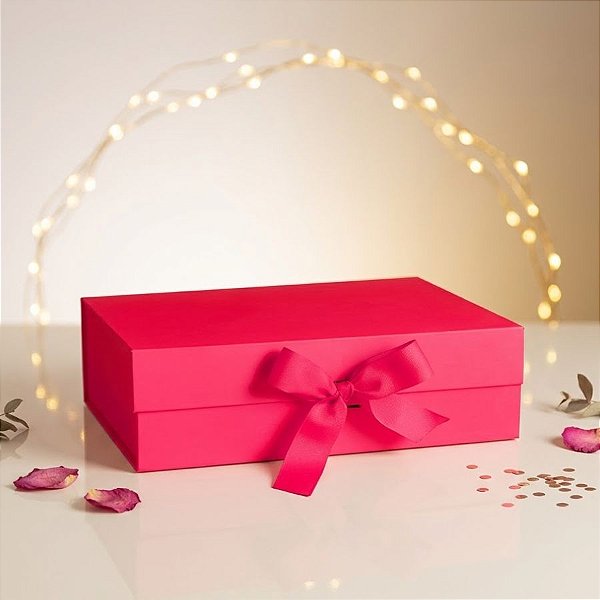 Caixa de Papel Rígido Retangular Rosa com Imã e Fita - 1 unidade - Rizzo