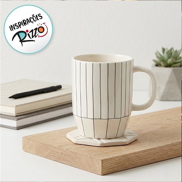 Caneca de Porcelana Oslo Linhas - 295 ml - 1 unidade - Rizzo