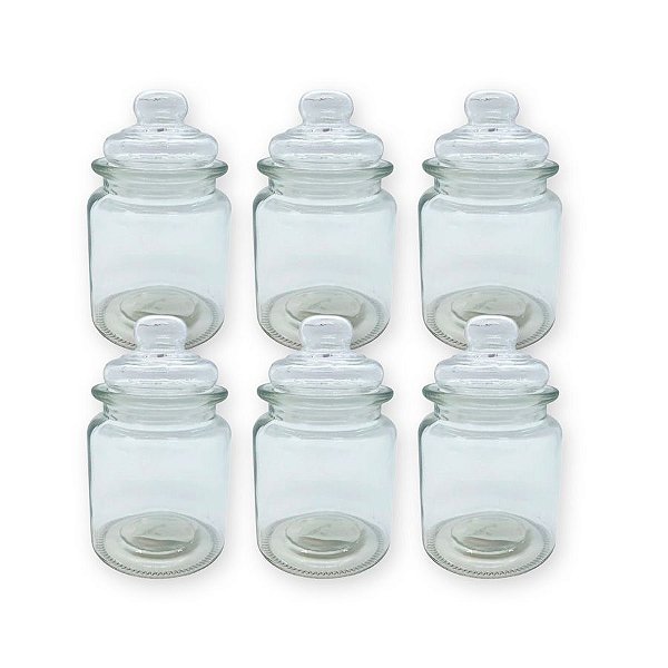 Kit 6 Potes de Vidro Hermético Liso para Mantimento com Tampa - 300ml - Rizzo