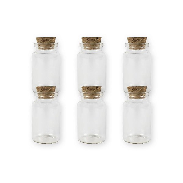 Kit 6 Potinhos de Vidro Hermético para Lembrancinha com Tampa de Rolha - 20ml - Rizzo