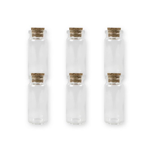 Kit 6 Potinhos de Vidro Hermético para Lembrancinha com Tampa de Rolha - 10ml - Rizzo