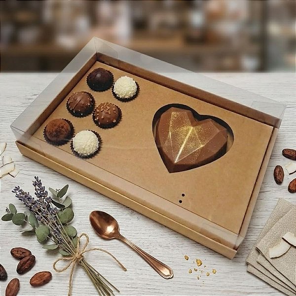 Caixa Meio Ovo Coração 250g com 6 Docinhos - Kraft - 25,5x16,5x5,8cm - 5 unidades - Assk - Rizzo