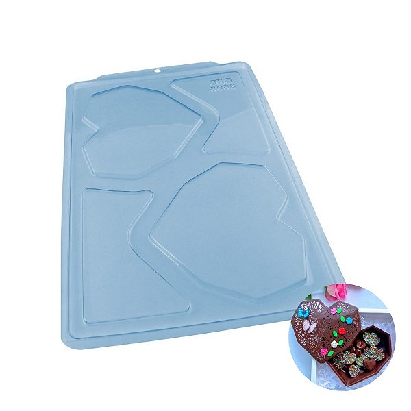 Forma de Acetato Simples Semiprofissional - Tablete Coração Lapidado 500g - Ref. 3695 - 1 unidade - BWB - Rizzo