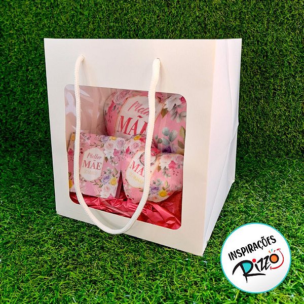 Sacola de Papel com visor de PVC 16x20x16cm - Branca - 1 unidade - Rizzo