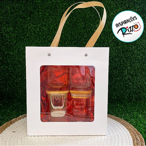 Sacola de Papel com Gaveta e Visor 20x22x9cm Branca - 1 unidade - Rizzo