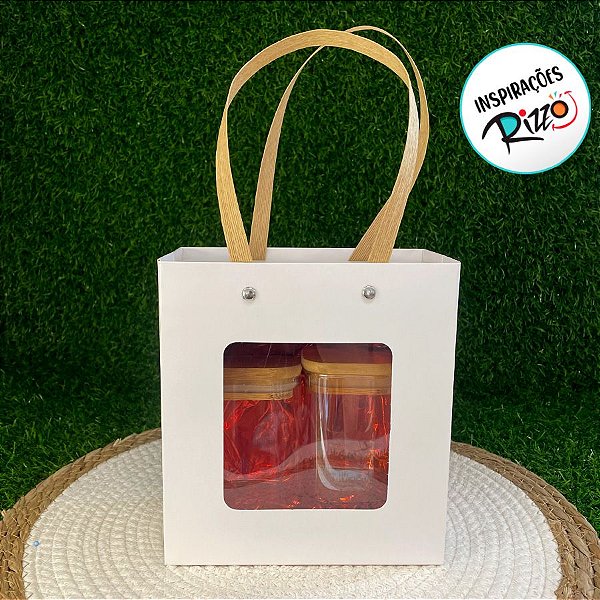 Sacola de Papel com Gaveta e Visor 18x16,5x8,5 Branca - 1 unidade - Rizzo