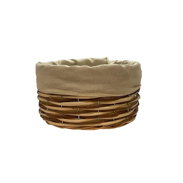 Cesta Oval com Tecido P - Bege - 21x15x13cm - 1 unidade - Rizzo