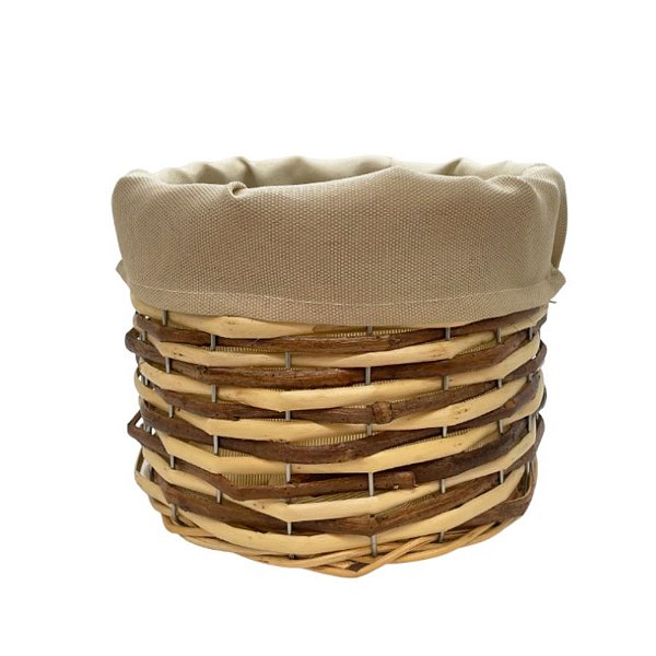 Cesta Redonda com Tecido M - Bege - 21x21x15cm - 1 unidade - Rizzo