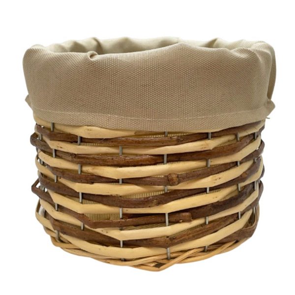 Cesta Redonda com Tecido G - Bege - 26x26x17cm - 1 unidade - Rizzo