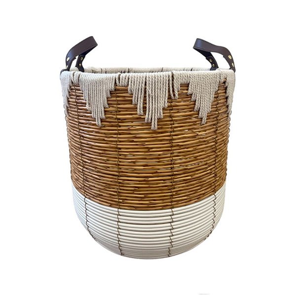 Cesta Decorativa com Detalhe Branco e Alça Curta M - 36x36x36cm - 1 unidade - Rizzo
