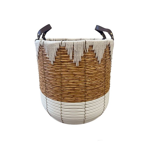 Cesta Decorativa com Detalhe Branco e Alça Curta P - 31x31x31cm - 1 unidade - Rizzo