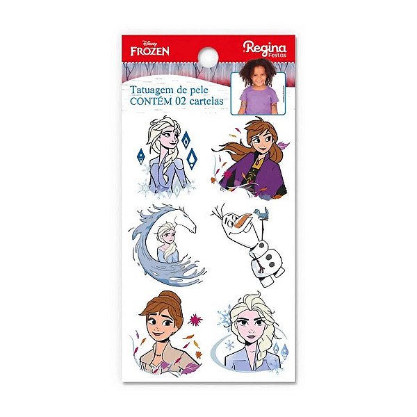 Tatuagem Temporária para Pele - Frozen - Disney - 12 Tatuagens - Regina - Rizzo