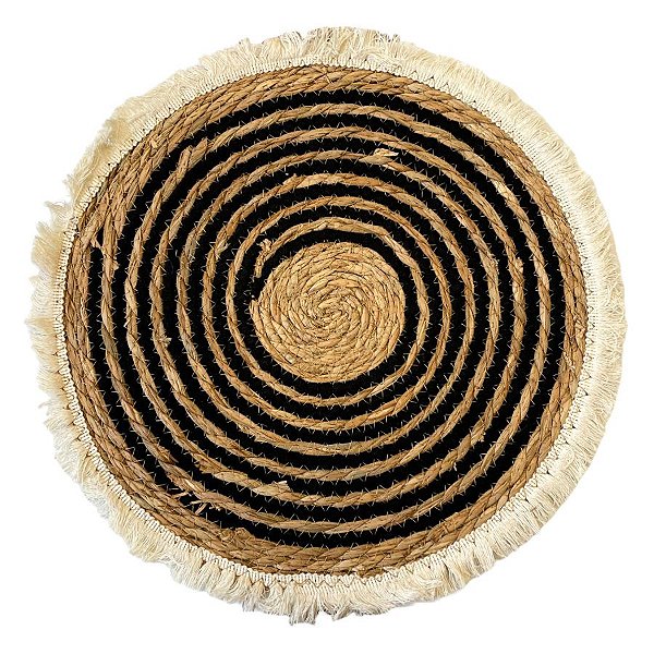 Sousplat Preto com Palha e Franja - 38cm - 1 unidade - Rizzo - Rizzo