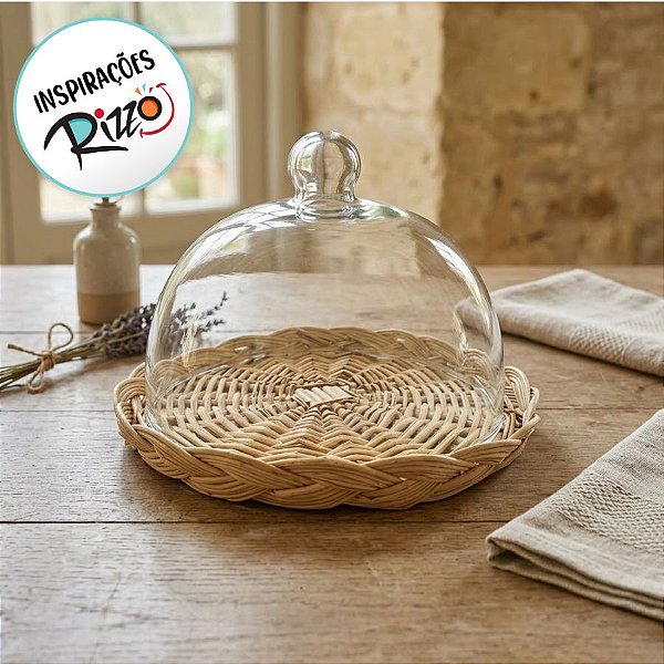 Boleira Redonda de Vidro com Base Trançada - 19x19x15cm - 1 unidade - Rizzo - Rizzo