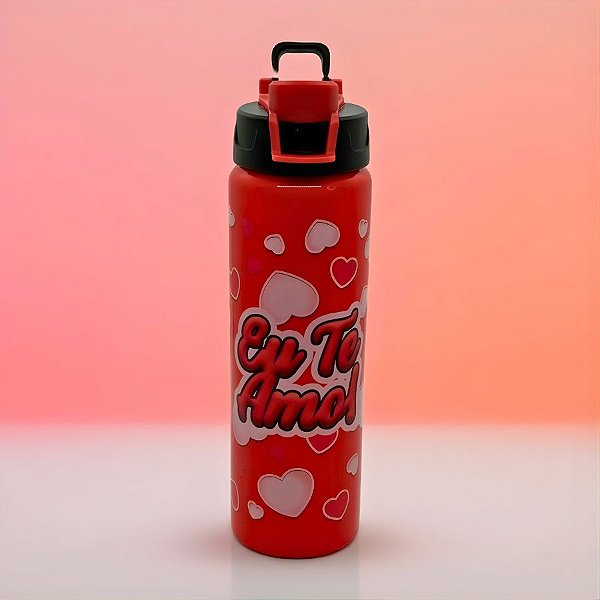 Garrafa Vermelha de Alumínio - Eu Te Amo - 600ml - 1 unidade - Rizzo