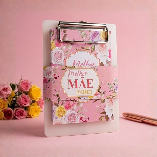 Bloco de Anotações Rosa com Prancheta - Melhor Mãe do Mundo - 9,5x13,5cm - 1 unidade - Rizzo