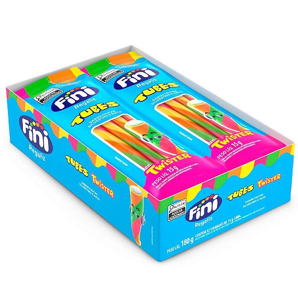 Tubes Twister Frutas Silvestres e Nata - 180g - 12 unidades - Fini - Rizzo