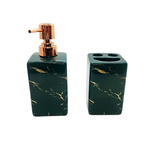 Kit para Banheiro de Cerâmica 2 Peças - Verde - 1 unidade - Rizzo