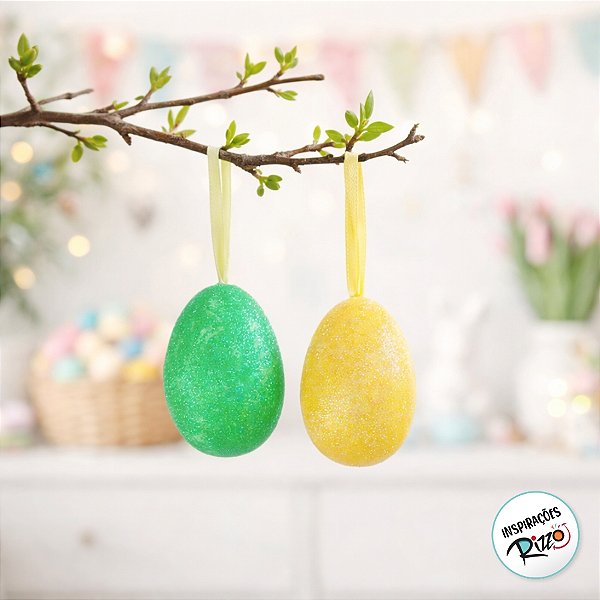 Mini Ovos de Páscoa - Verde e Amarelo - 5,5cm - 1 unidade - Rizzo