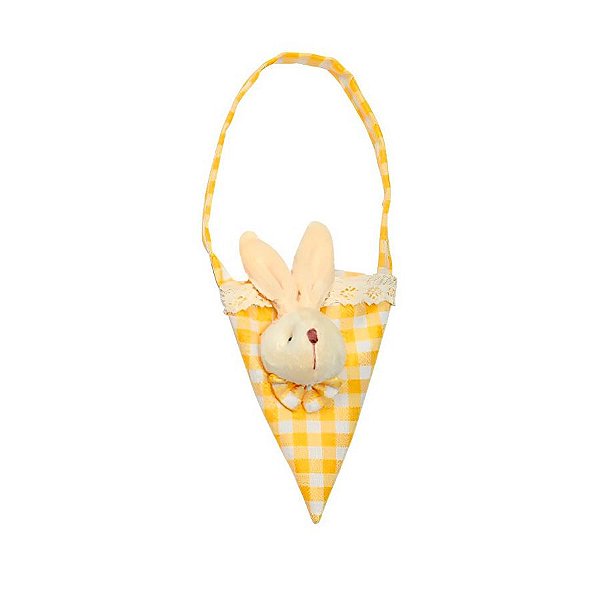 Bolsinha Cone Coelho de Páscoa Xadrez Amarelo - 22cm x 12cm x 5cm - 1 unidade - Cromus - Rizzo