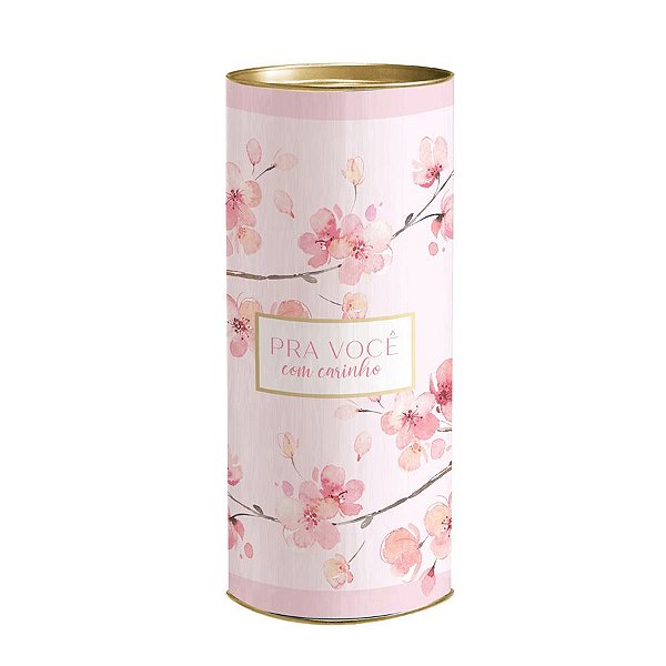Lata para Presente Rígida - Pra Você com Carinho Rosa  - 1 unidade - Cromus - Rizzo