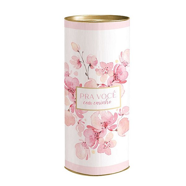 Lata para Presente Rígida - Pra Você com Carinho Rosa Claro - 1 unidade - Cromus - Rizzo
