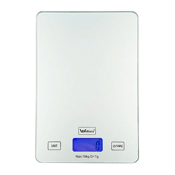 Balança Digital para Cozinha de Vidro Branco 10 kg - Retangular - 1 unidade - Wellmix - Rizzo