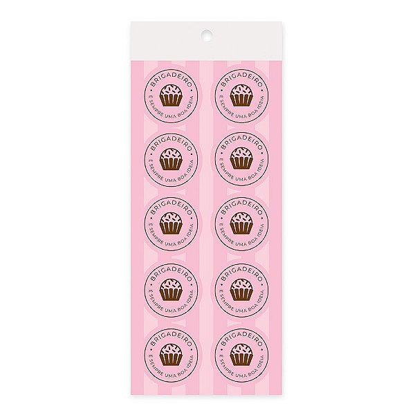 Adesivo Redondo - Brigadeiro Rosa - 10 unidades - Cromus - Rizzo