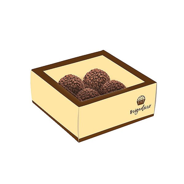 Caixa para 4 Brigadeiros 10,6x10,6x4,5cm Brigadeiro Amarelo - 10 unidades - Cromus - Rizzo