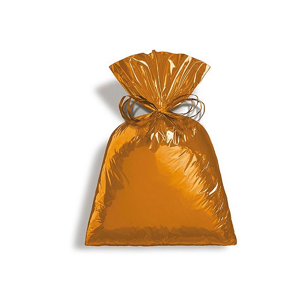 Saco para Presente Metalizado - Laranja - Cromus - Rizzo