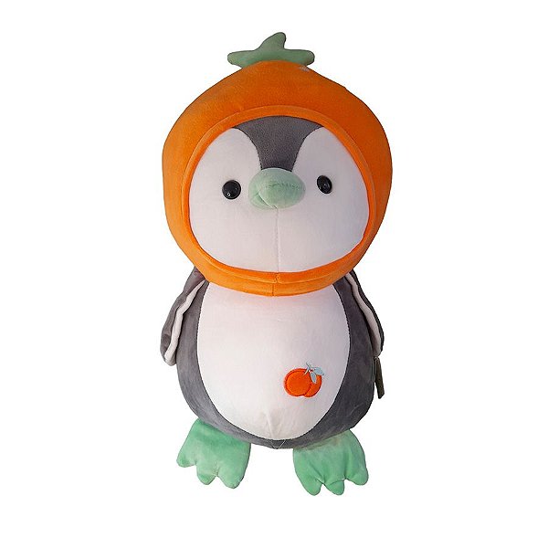Pinguim de Pelúcia com Touca de Laranja - 45cm - 1 unidade - Rizzo