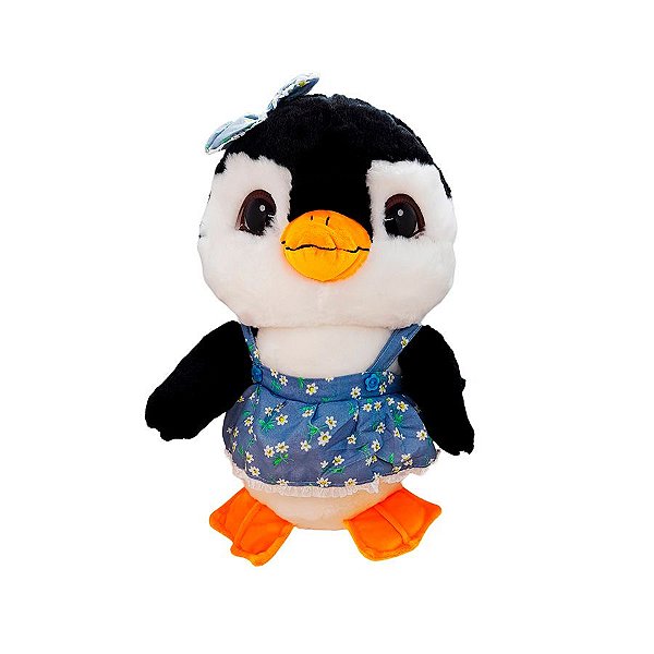 Pinguim de Pelúcia com Vestido - Azul - 34cm - 1 unidade - Rizzo
