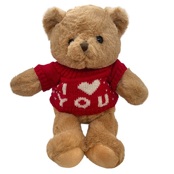 Urso de Pelúcia Blusa I Love You - Marrom - 28cm - 1 unidade - Rizzo