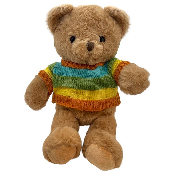 Urso de Pelúcia com Blusa Listrada - 28cm - 1 unidade - Rizzo